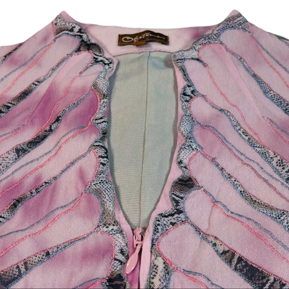 Obstinee By Ika size 12 unique pink & grey zip up shirt with lace & 3/4 sleeves - Picture 2 of 16
